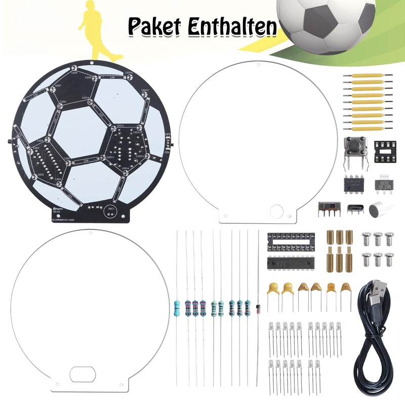 Football Soldering Kit LED Lamp, DIY Mint Learning Set, Electronic Kit for Beginners and Football Fans, Sound-Controlled Light + 5 Modes in Continuous Light Soldering Project, Decorative