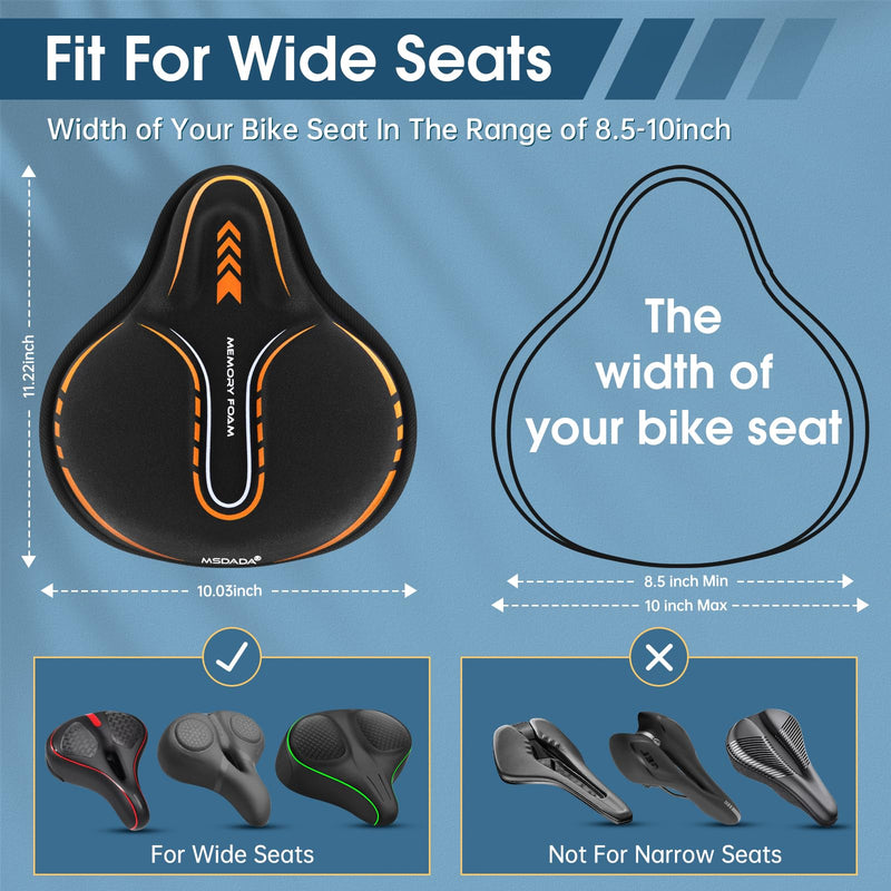 MSDADA New Large Gel Bike Seat Cover, Extra Soft Bike Seat Cushion for Men Women Comfort Wide, Fits Indoor/Outdoor/Exercise Bikes (11.22 inch x 10.03 inch) Orange
