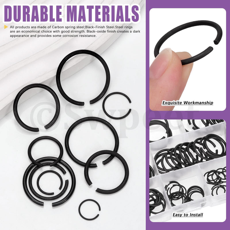 [Australia - AusPower] - Swpeet 150Pcs 10 Sizes 10mm-26mm Carbon spring steel Manganese Steel Round Wire C-Clips External Snap Ring Assortment Kit, M10 M12 M14 M16 M18 M20 M22 M20 M24 M25 M26 Round Wire Snap Rings for shaft Retainer Clip 