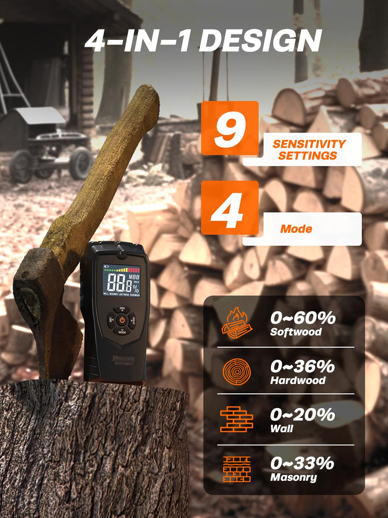 [Australia - AusPower] - Mecurate Pinless Wood Moisture Meter Moisture Detector for Walls, Drywall, Firewood and Building Material Dampness Inspection 