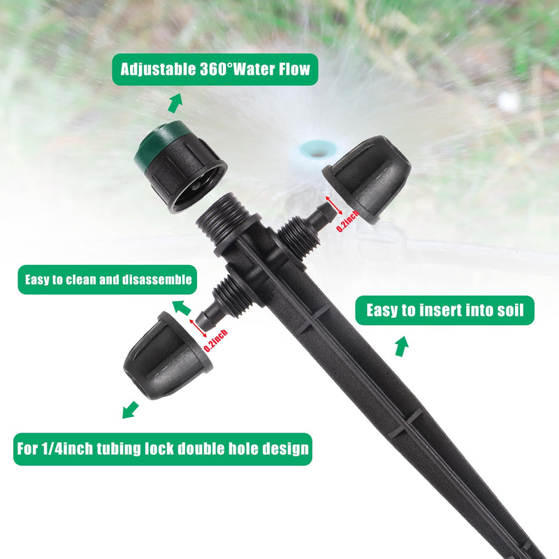 [Australia - AusPower] - Drip Irrigation Emitters Sprayer for 1/4" Irrigation Tubing,Double Hole Design Adjustable 360 Degree Sprayer on 6.5" Stake for Garden Irrigation Watering System (25pc-Green Sprayer) 25pc-Double Nut Sprayer 