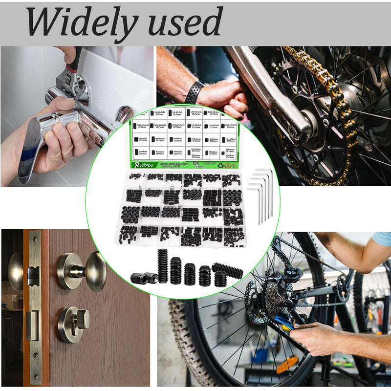 [Australia - AusPower] - 535PCS Set Screw Assortment Kit Metric + SAE 26 Size 12.9 Class Alloy Steel Grub Screw Internal Hex Drive Cup-Point Allen Screws Set M3 to M8 and 1/8-40 to 5/16-18 Black 535pcs 
