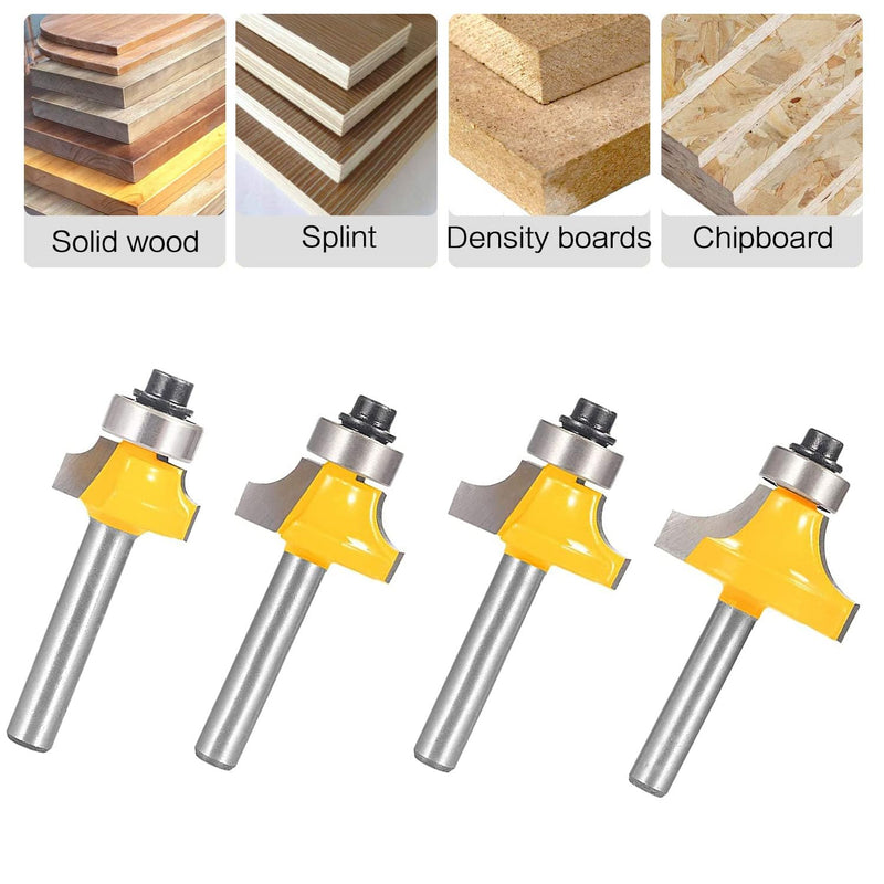 [Australia - AusPower] - Roundover Router Bit Set?4pcs Router bit Set?1/4 inch Shank?Radius in 1/8", 1/4", 3/16", 5/16"?Bearing Guide for Rounding Edge bit 