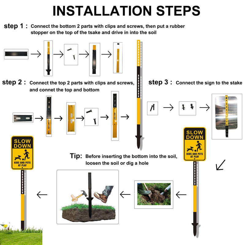 1 Pcs 6 Ft Traffic Road Street Sign Post Stakes Driveway Stand Heavy Duty Metal for Outdoor Lawn Yard Fence Parking Stop Outside Fits Signs 10 to 18 Inch Adjustable Black Yellow Yellow Black-1