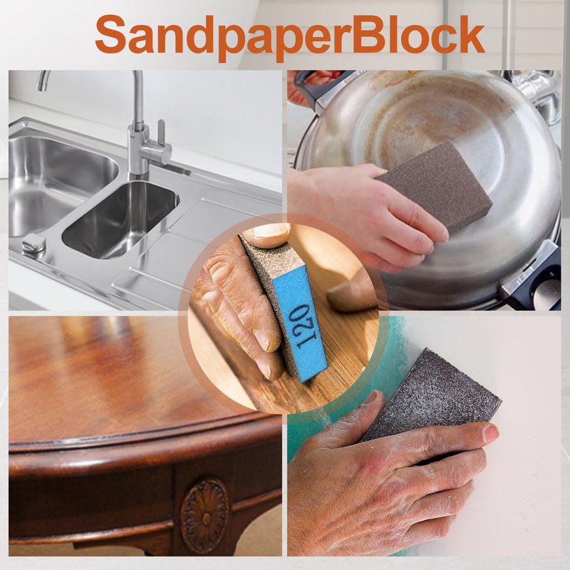 [Australia - AusPower] - Romeda 8-Pack Sandpaper Block, Four Grits Per Pack 60/80/120/220, Washable and Reusable Handmade Sanding Sponge, Drywall Sandpaper Blocks for Wooden Drywall Sheetrock and Metal Glazing 