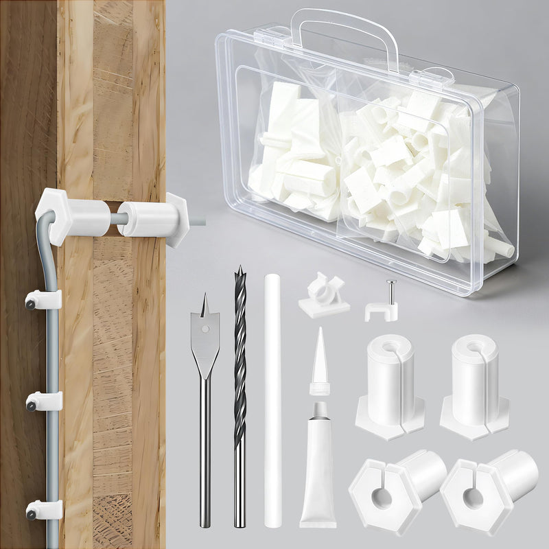 Saillong 59 Pcs Cable Routing Kit Compatible with Starlink for 3/4 Inch Wall Hole, 4 Pcs Wall Grommets Accessories for Cable Pass Through Mounting Kit with 3/4'' Spade Drill Bit Wire Clip Routing Tool