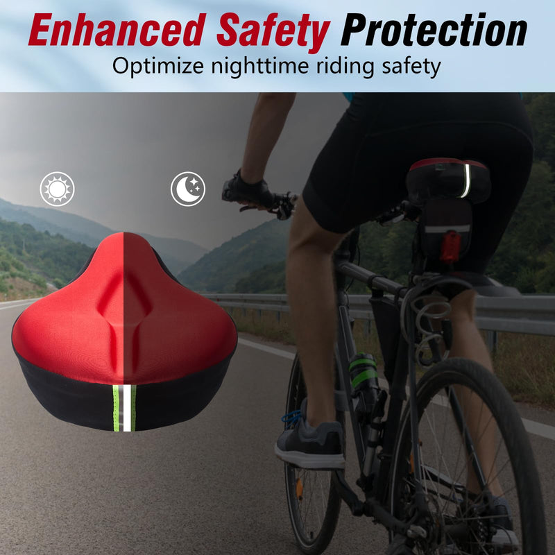 Zacro Bike Seat Cushion - Gel Padded Bike Seat Cover for Men Women Comfort, Extra Soft Exercise Bicycle Seat Compatible with Peloton, Outdoor & Indoor Bike Saddles Red Large