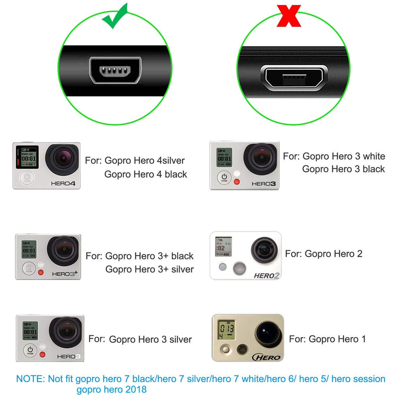 [Australia - AusPower] - Suptig Charging Cable Mini USB Charging Cable 2 Pack Compatible for Gopro Hero 4 Silver Hero 4 Black Hero 3+ Silver Hero 3+ Black Hero 3 White Hero 3 Black Hero 3 Silver Hero 2 Hero 1(Black) 