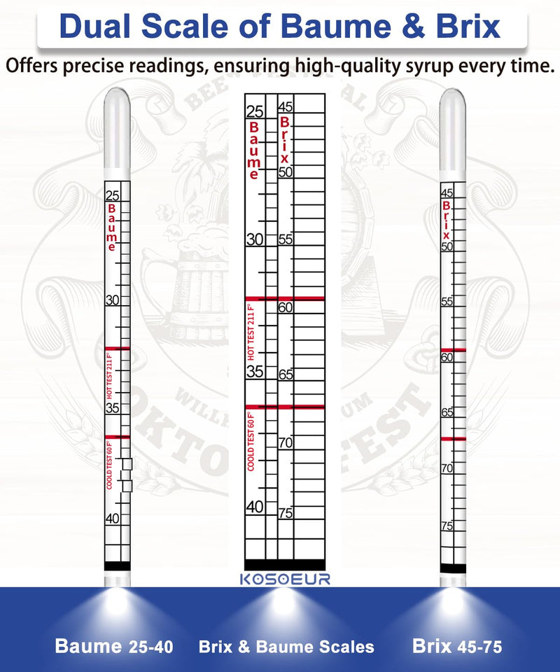 [Australia - AusPower] - Maple Syrup Hydrometer Test Cup Kit, Maple Sap Hydrometer With Stainless Steel Maple Syrup Equipment, Hydrometer for Maple Syrup with Baume, Brix Scale, Maple Syrup Supplies for Measures Sugar Content Maple Syrup Hydrometer Kit 