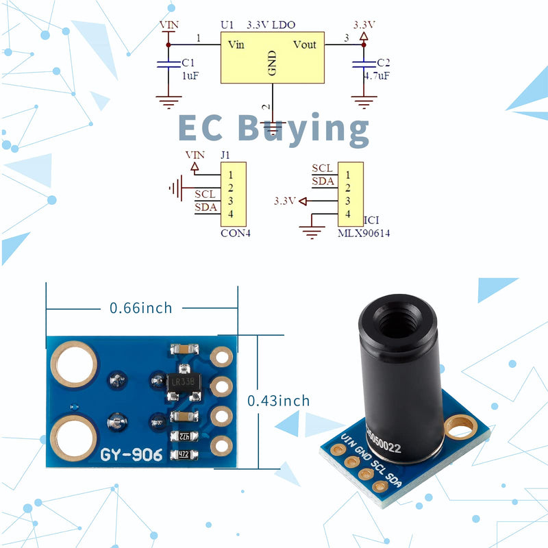 [Australia - AusPower] - MLX90614ESF-DCI Non-Contact Infrared Temperature Sensor Module High Precision Infrared Temperature Sensor Module Long Distance 50cm Serial Port IIC Suitable for Arduino/DIY (GY-906-DCI) 