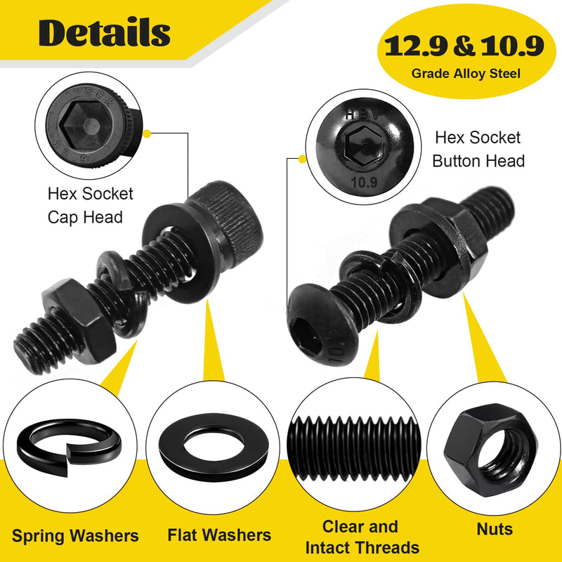 [Australia - AusPower] - 2300PCS M3 Screws with Nuts Assortment Kit & 225PCS Metric M4 M5 M6 Machine Screws Assortment Kit, Black Zinc Plated 
