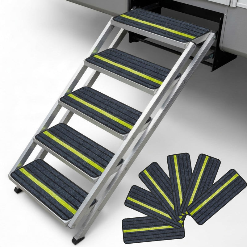 Zhengmy 6 Pack Rv Step Covers Non Slip Rv Stair Treads with Reflective Strip Waterproof Outdoor Camper Step Rugs Replacement Covers for Travel Trailer Motorhome Mobile Home 24 x 7.5 Inch