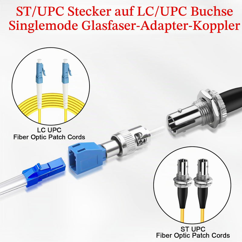 QIANRENON ST to LC Hybrid Fibre Optic Converter Coupler SM 9/125μm ST/UPC Male to LC/UPC Female Singlemode Optical Adapter for Red Light Pens Optical Power Meter Patch Cord Pigtail