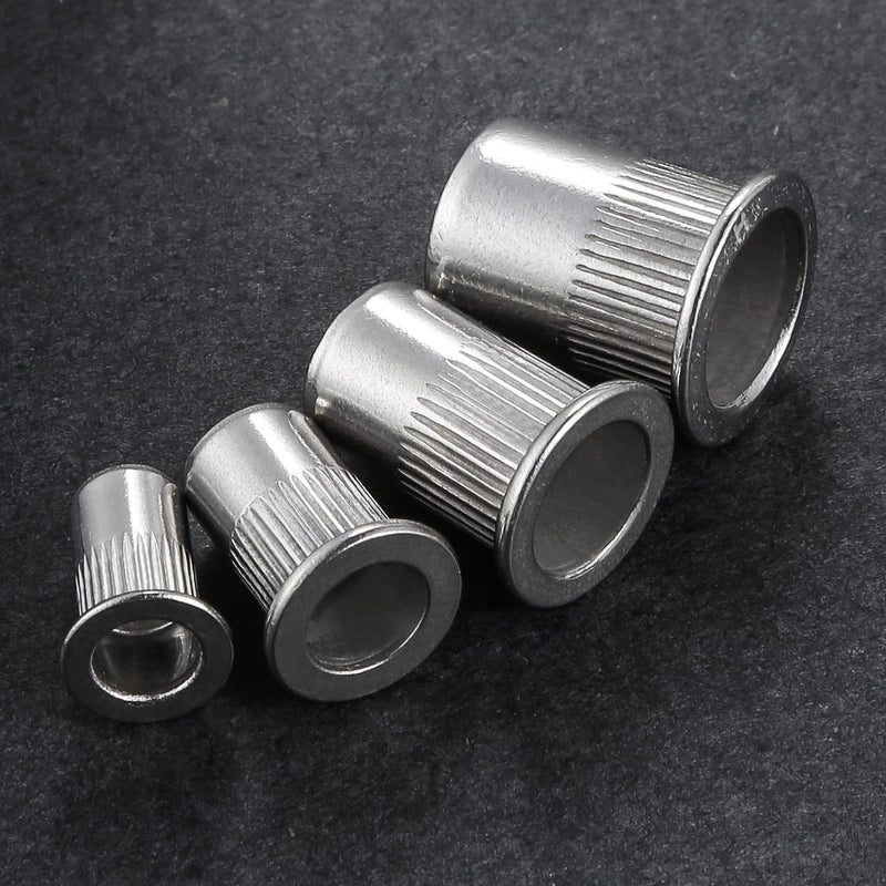 [Australia - AusPower] - Rivet Nut 1/4"-20UNC 100Pcs Stainless Steel 304 Finish Flat Head Rivnut Threaded Insert Nut Knurled Body 1/4-20 Silver 