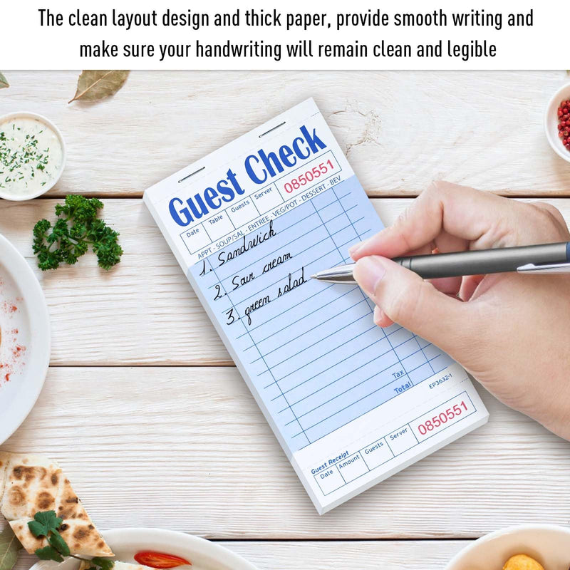 [Australia - AusPower] - Guest Check Books for Servers, 5 Pack of EP-3632-1 Server Note Pads, Thick Server Paper with Guest Receipt, Waitress Notepads - 250 Orders Total (Blue, 6.75"x3.5") 