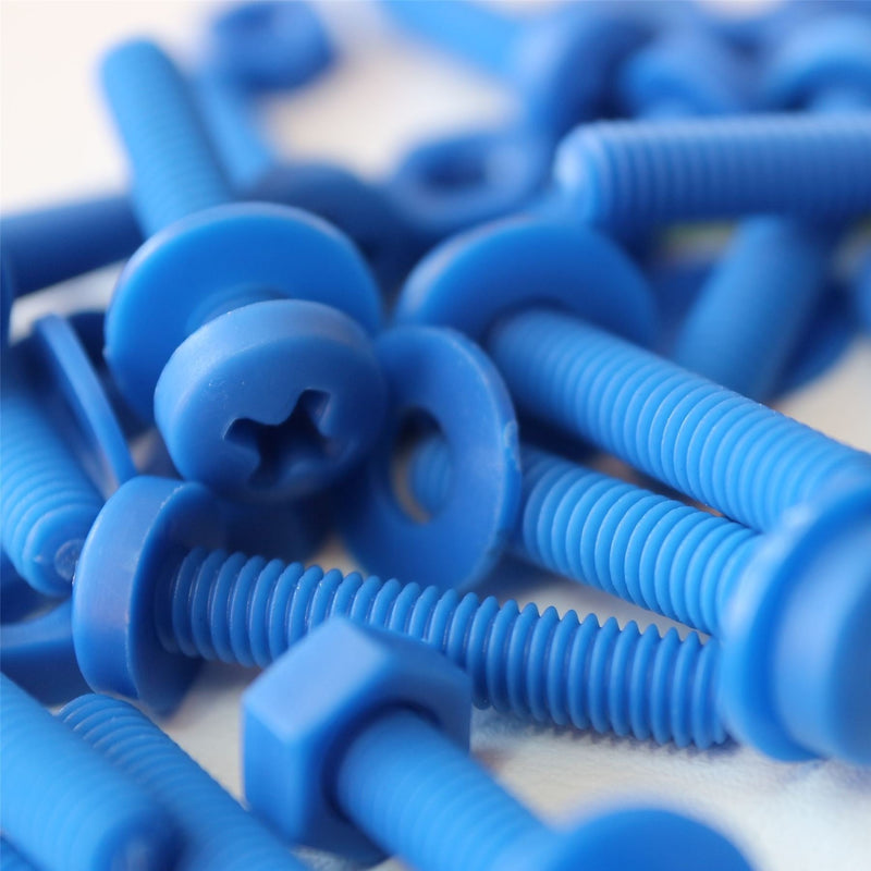 [Australia - AusPower] - 20 x Blue Pan Head Screws Polypropylene (PP) Plastic Nuts and Bolts, M4 x 20mm, Washers, (5/32 x 25/32 in) 