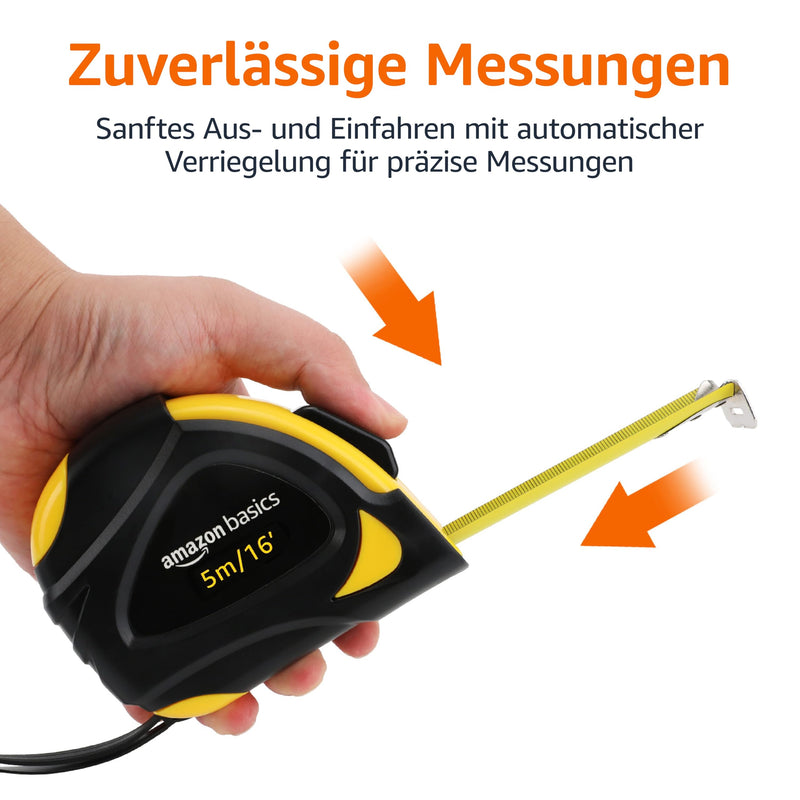 Amazon Basics Self Locking Tape Measure (5m) Scale MID Accuracy Black Yellow 5 m