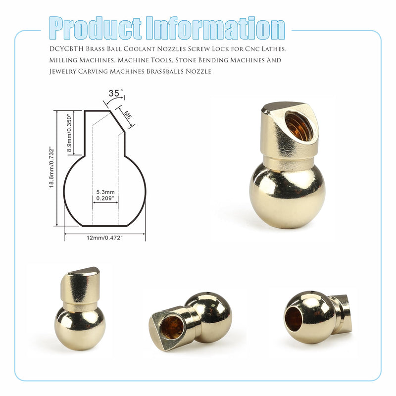 [Australia - AusPower] - 10 PCS M6 12MM Brass Ball Coolant Nozzles Screw Lock for Cnc Lathes, Milling Machines, Machine Tools, Stone Bending Machines And Jewelry Carving Machines Brass Ball Coolant Nozzles HTTQ-12MM-M6 