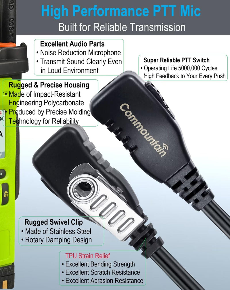 [Australia - AusPower] - commountain APX 6000 XPR 7550e Earpiece w/Mic Compatible for Motorola Radios APX 8000 APX 7000 4000 XPR 7580e 7380e XPR 7550 7350e 7350 APX6000 APX7000 APX8000 XPR7550 XPR7550e, Surveillance Headset For users below 6 feet tall 
