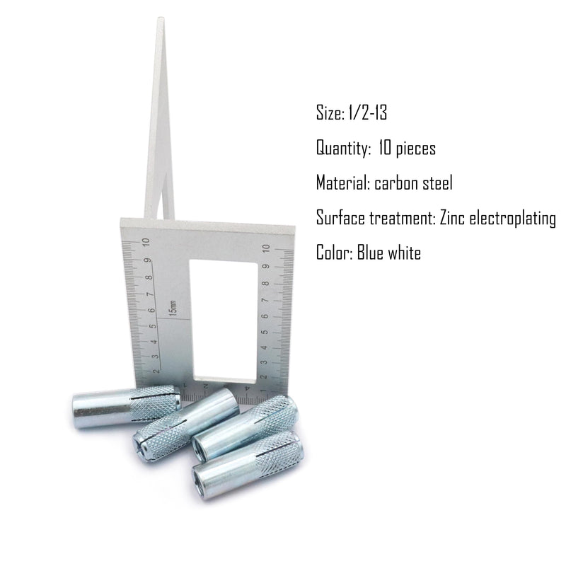 [Australia - AusPower] - 10pcs Drop in Anchors, (1/2''-13) Knurled Drop-in-Anchor for Solid Concrete, Internal Forced Expansion Screw Bolts, Carbon Steel, Zinc Plated (Silver) 