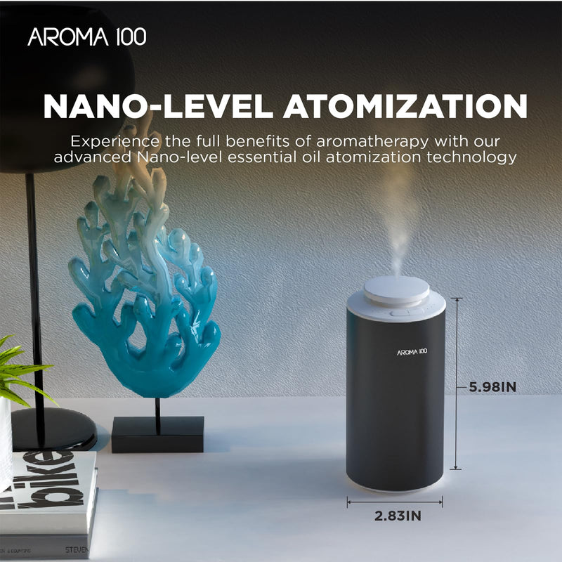 [Australia - AusPower] - Waterless Diffuser for Essential Oil, 500sq.ft Coverage Battery Operated Nebulizer Rechargeable Mini Scent Diffusers for Home Cars Room Office 3 Timers & 3 Mist Levels Grey 