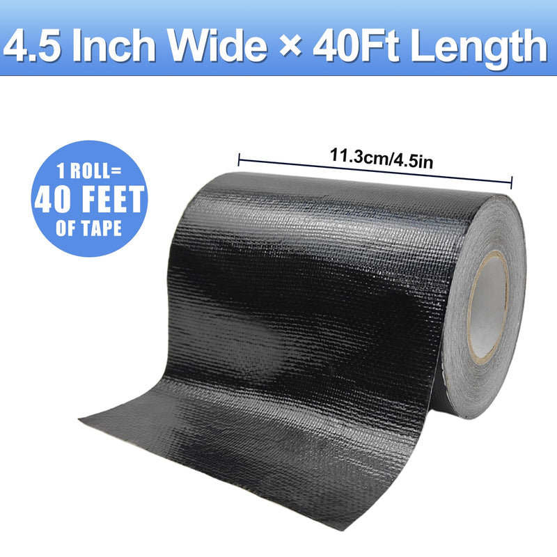 4.5Inch × 40FT RV Awning Repair Tape with Scissors, Outdoor Heavy Duty Repair Tape for Tarp, Tent, Boat Cover, Canvas, Sail Tape, Waterproof, UVproof and Heat-Resistant Tear Repair Pctch Kit Black 1
