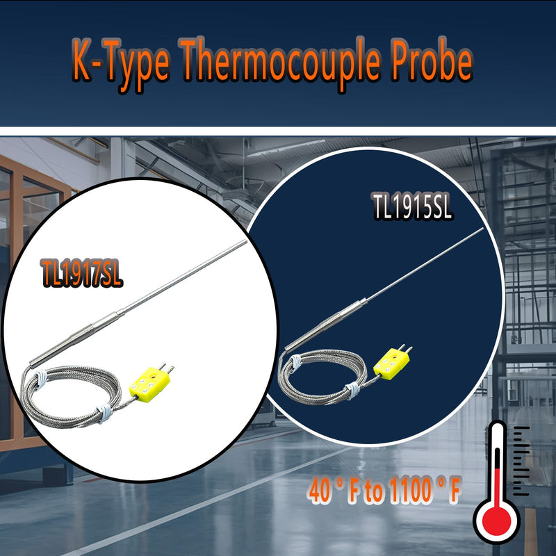 [Australia - AusPower] - TL1917SL TL1915SL K-Type Thermocouple Probe Large Probe 6“-0.13” Small Probe 6“-0.06” Measuring Range 40°F-1100°F 