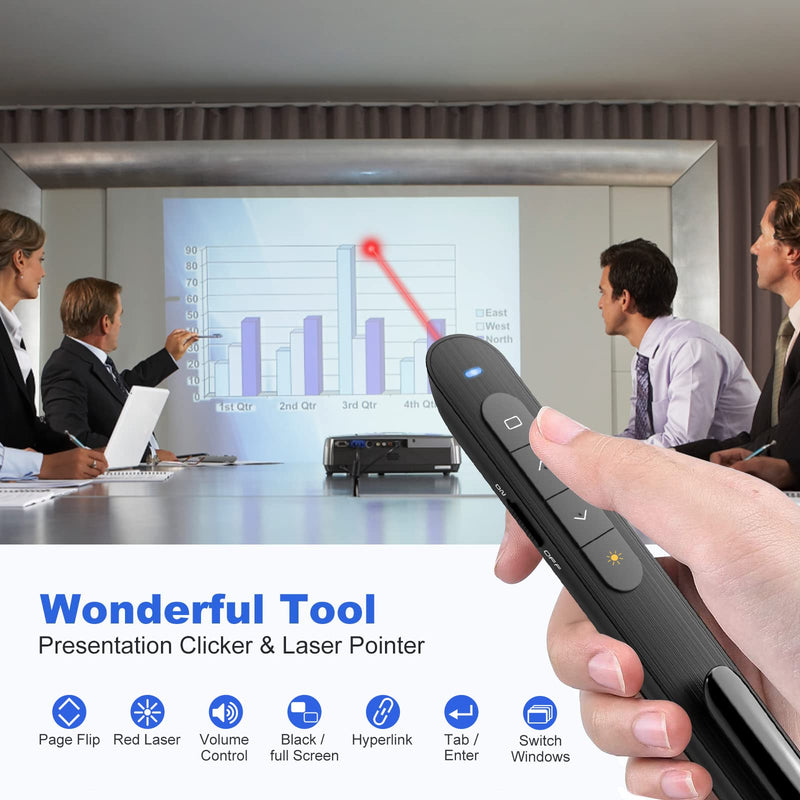 [Australia - AusPower] - Presentation Clicker PowerPoint Clicker with Laser Pointer, Wireless Presenter Remote Slide Clicker for Powerpoint Presentations for Mac, Keynote, Computer, Laptop Red-USB R78 