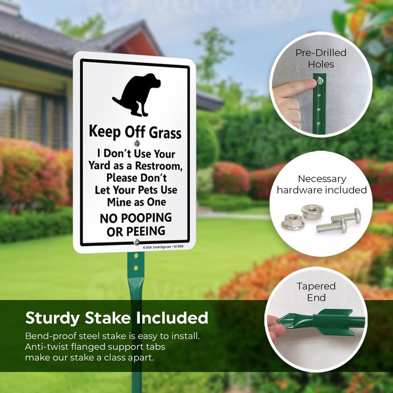 SmartSign "Keep Off Grass" Funny Dog Poop Sign for Lawn | 21” Tall Stake & Sign Kit 10"x7" Aluminum Sign with 18" Stake