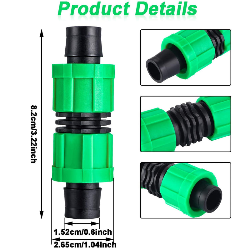 [Australia - AusPower] - 12 Pieces Drip Irrigation Coupling, 5/8 Inch Universal Connector Drip Tubing Fittings, Compatible with Most 16-17 mm Drip Tape AG Tubing Drip or Sprinkler Systems (green) Green 
