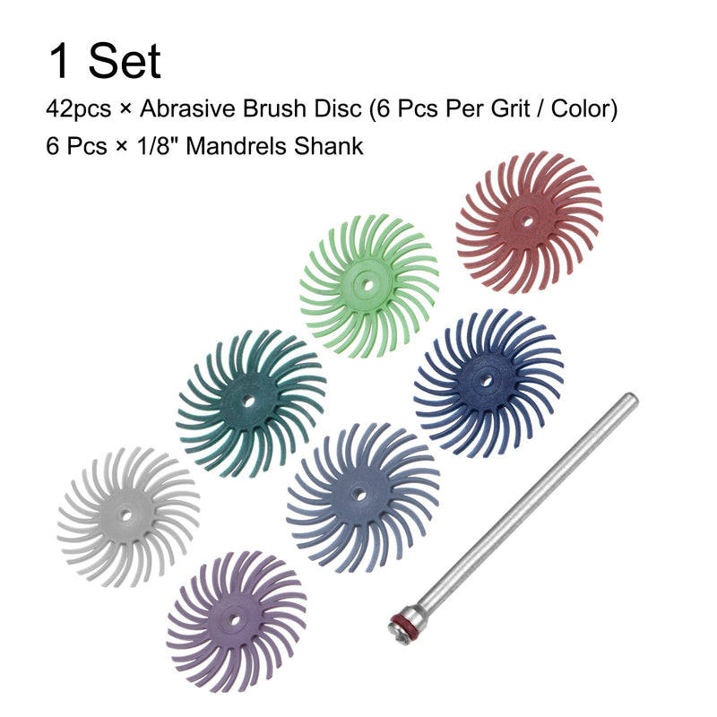 [Australia - AusPower] - HARFINGTON 42pcs Radial Bristle Disc Set 1" 80-2500 Grit Detail Abrasive Brush Kit Gap Polishing Wheel Assortment with 6pcs 1/8" Shank Mandrels for Jewelry Wood Metal Polishing Cleaning 