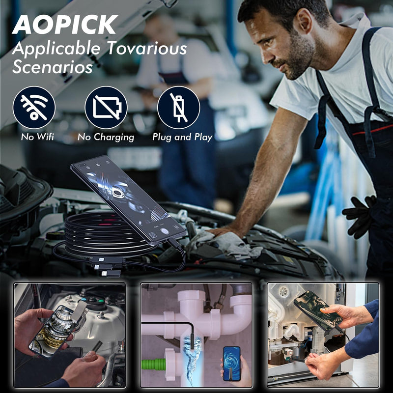Endoscope Camera with Light, 1080P HD Endoscope Camera Mobile Phone with Light, Waterproof, IP67, No WiFi Required, Inspection Camera, Channel Camera, Mobile Phone with 8 LED Lights for Android & iOS 5 m