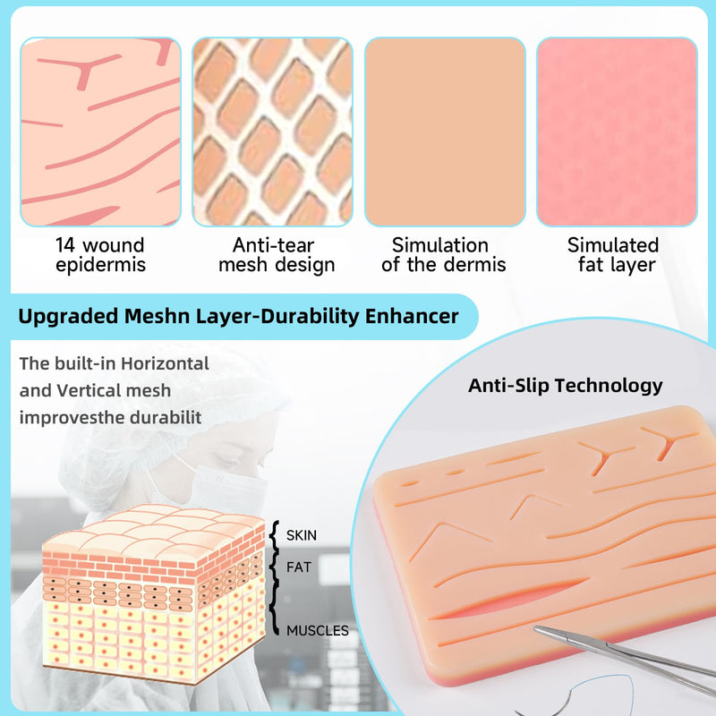 [Australia - AusPower] - Suture Practice Complete Kit (32 Pieces) for Medical Student Suture Training, Include Durable Suturing Pad with Pre-Cut Wounds, Tools Kit, and Suture Threads - eaching Purposes Only 