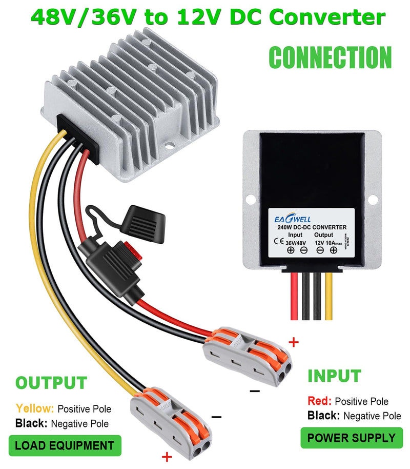 [Australia - AusPower] - 10A 120W Golf Cart 18V 20V 24V 36V 48V Step Down to DC 12V Converter Voltage Regulator Reducer Power Buck Converter Waterproof Transformer 30-60V to 12V 10A 