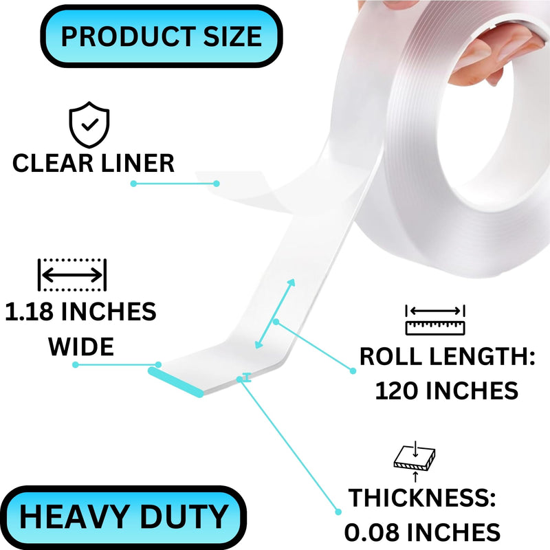 Double Sided Mounting Tape Heavy Duty Nano Two Sided Adhesive Strip Strong Magic Picture Poster Wall Hanging Decor Office Classroom Bubble Kit Transparent Removable Sticky Clear Stick Carpet 20 Feet 2