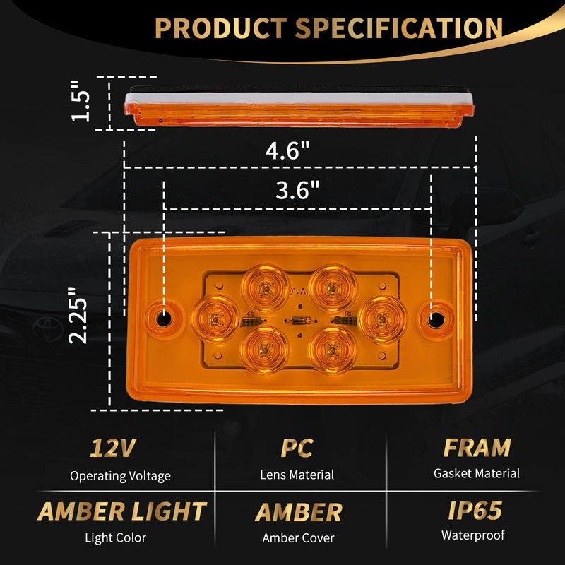 [Australia - AusPower] - 5pcs Rectangle 6 LED Amber Roof Top Clearance Marker Lights Cab Lights for Trucks Compatible with Freightliner/Volvo Heavy Duty Trucks & Trailers 