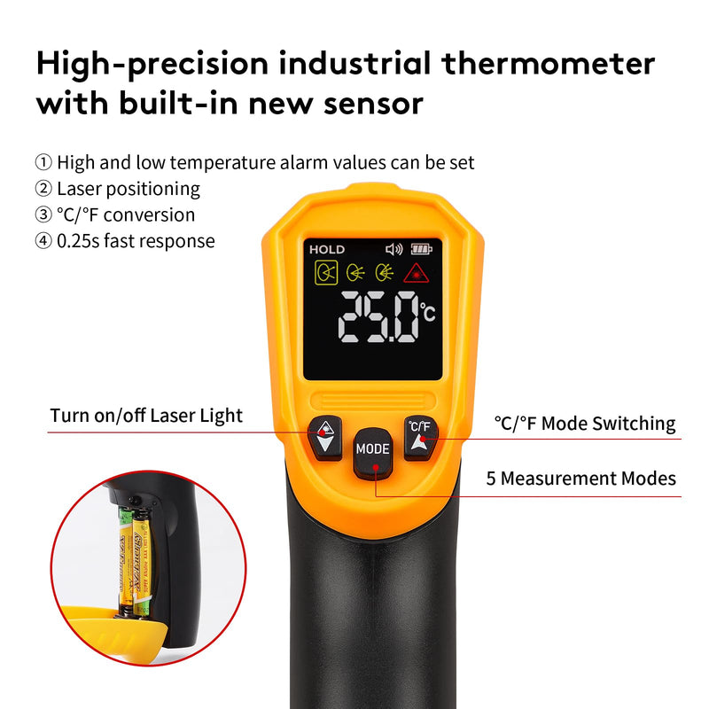 [Australia - AusPower] - Infrared Thermometer Temperature Gun(NOT for Humans),-58°F~1832°F(-50°C~1000°C),High&Low Alarm,Non-Contact,MAX/MIN/DIF/AVG Display Digital Laser Thermometer Gun for Cooking,Industrial 