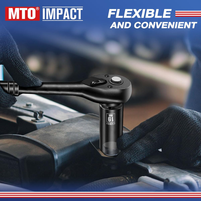 [Australia - AusPower] - 1/2" Drive 19mm Deep Impact Socket, 6-Point Metric Socket for Automotive Maintaince, CR-V Steel Meets ANSI Standards 