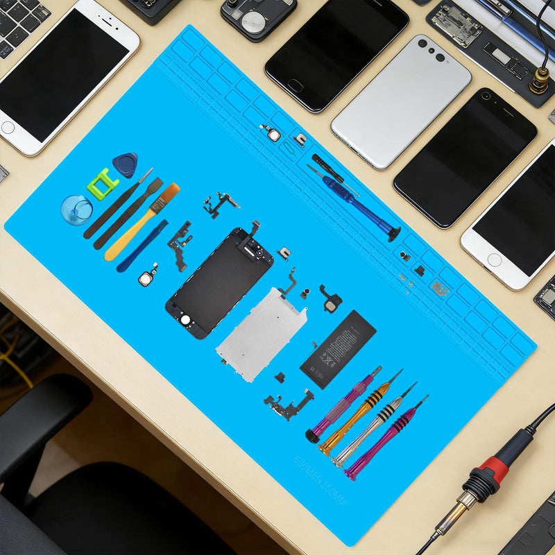 Extra Large Silicone Soldering Mat 60 × 35 cm Antistatic Repair Mat Silicone Mat Work Mat Workshop Soldering Mat Soldering Mat for Electronics Soldering Phone iPad Watches (Blue) | Ideal as a repair mat, work mat, silicone mat, soldering mat, for L...