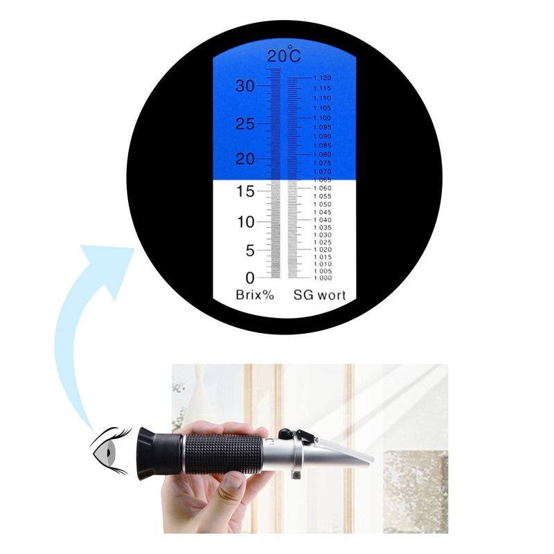 [Australia - AusPower] - Beer Brix & Specific Gravity Refractometer with ATC Optic Dual Scale 0~32% Brix 1.000-1.120 SG Wine Wort Making Beer Brewing Fruit Juice Hops Sugar Homebrew Kit 