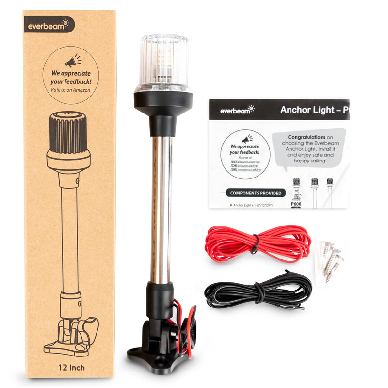 EVERBEAM P700 Adjustable Stainless Steel Anchor Light for Fishing Boats and Marine Vessels - Gives 360 Degree Visibility for 3 Nautical Miles - Weatherproof Fold Down 36pc LED inc. Fittings and Manual 12 Inch