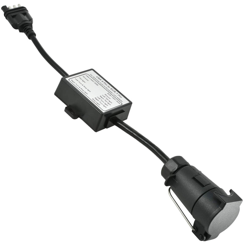 Oyviny US to EU Trailer Light Converter US 4 Way to EU 7 Way Trailer Light Adapter USA Vehicle 4-Pin Flat Plug to European Trailer 7-Pin Round Connector Plug and Play Waterproof Converter