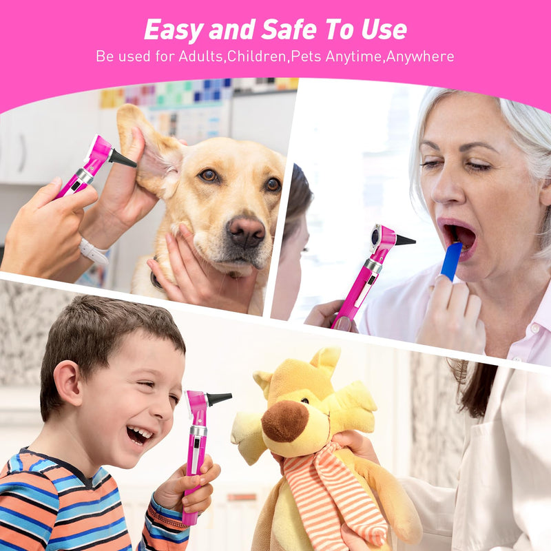 Scian Otoscope - Ear Scope with Light, Pocket Ear Diagnostic Kit with 3X Magnify Lens & 8 Speculum Tips for Kids,Elders,Dogs,Home Use (Pink) Pink