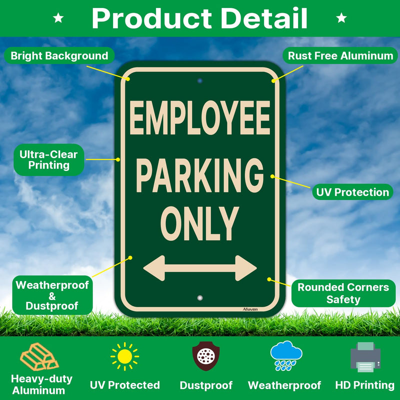 Employee Parking Only Sign with Bidirectional Arrow 18 x 12 Inches Employee Parking Signs for Business Rust-Free Aluminum No Parking Sign, Weatherproof, Easy To Install, Indoor or Outdoor Use, 2 Pack