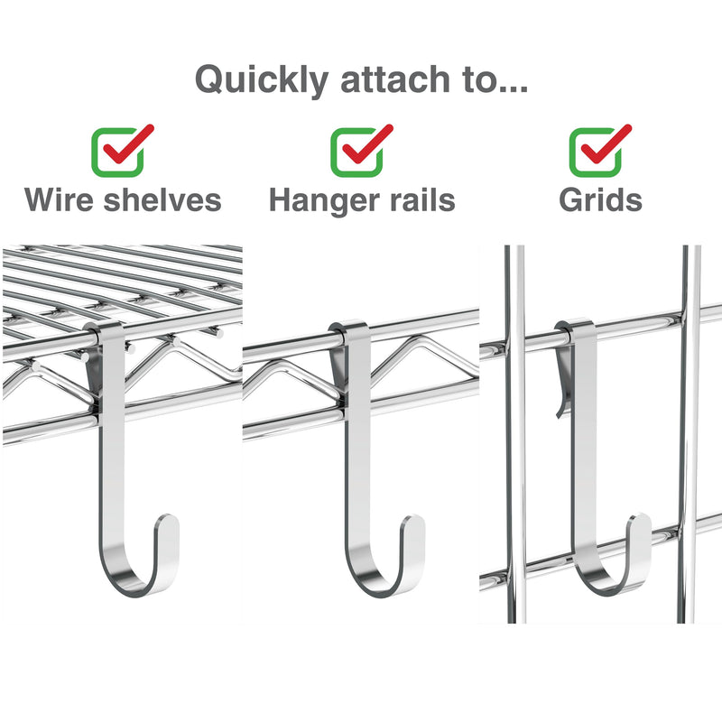 [Australia - AusPower] - Metro LHK23C Snap-On Metal Hooks for Wire Shelving - 5 lbs Capacity Chrome J-Hooks for Hanging Kitchen Tools, Utensils and More - Pack of 4 