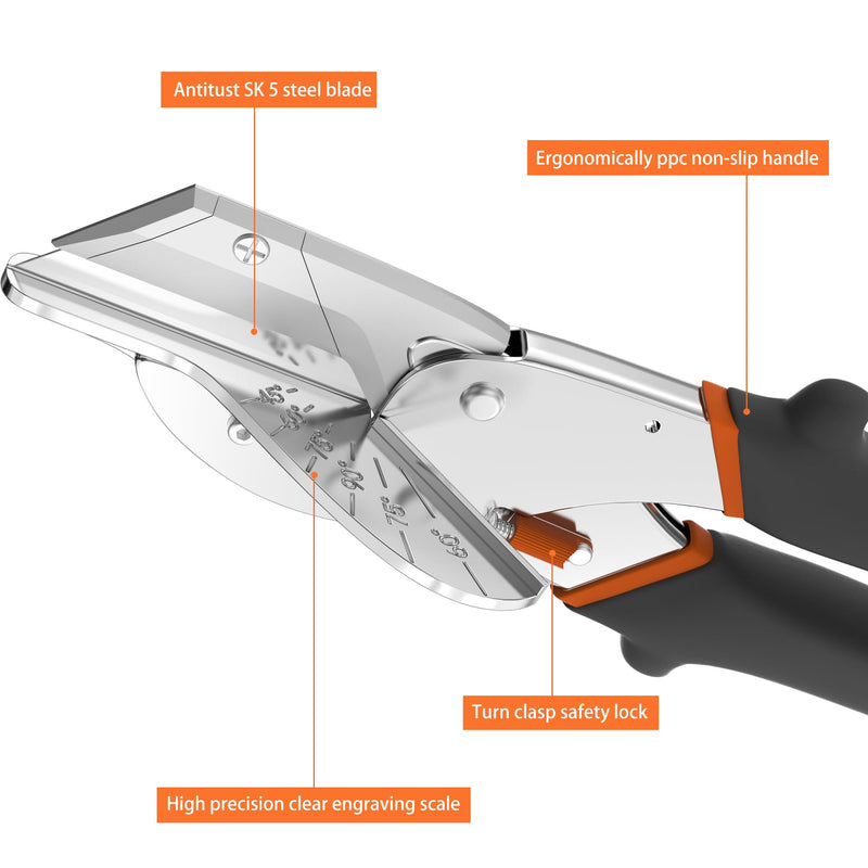[Australia - AusPower] - GARTOL Multi-Angle Miter Shear Cutter with 10 Extra Blades, 45-135 Degree Adjustable Scissors for Wood Trim, Quarter Round and Crafting 