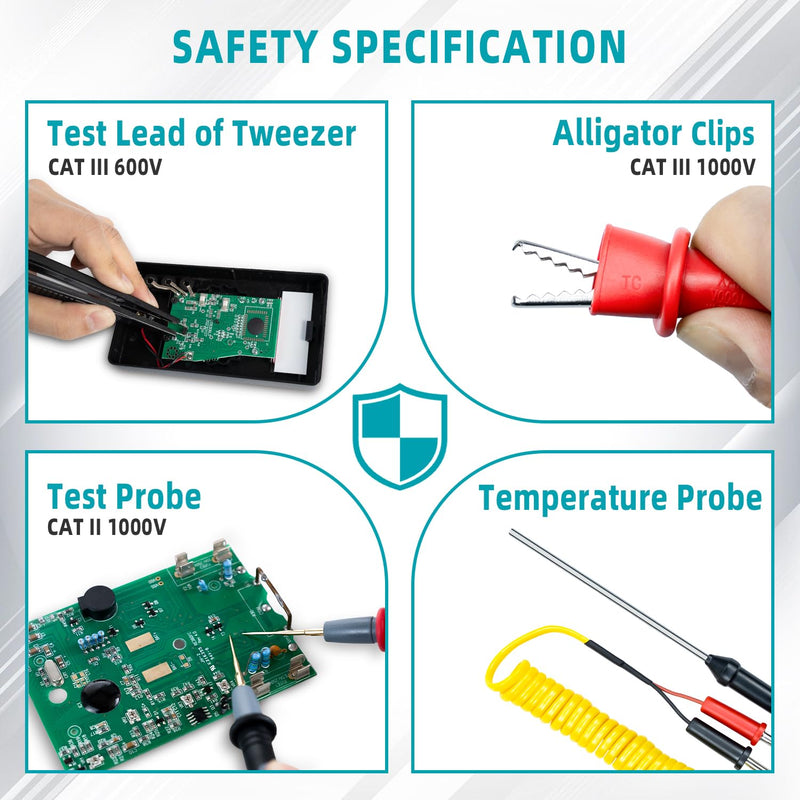 [Australia - AusPower] - Multimeter Test Leads Set with Alligator Clips, Tweezer Lead, Temperature Probe, CAT III 1000V/20A for FLUKE/AstroAI/KAIWEETS/INNOVA Multimeter 