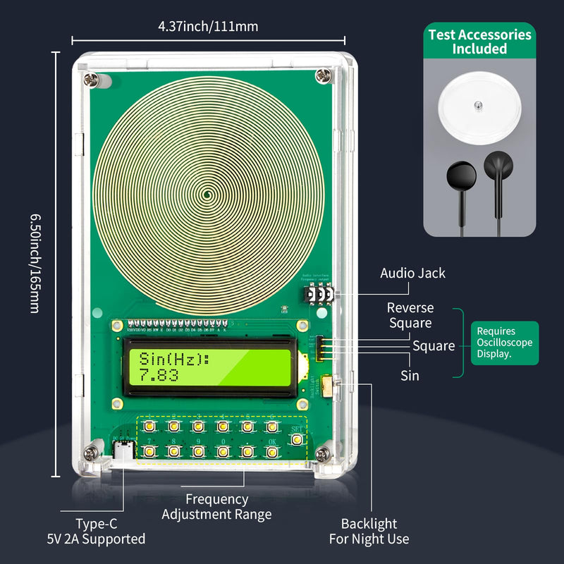 [Australia - AusPower] - Frequency Generator for Healing – 7.83Hz Schumann Resonance Sound Therapy Device with Acrylic Case for Sleep aid, Meditation, Stress Relief & Yoga (0.01Hz–200kHz) Green 