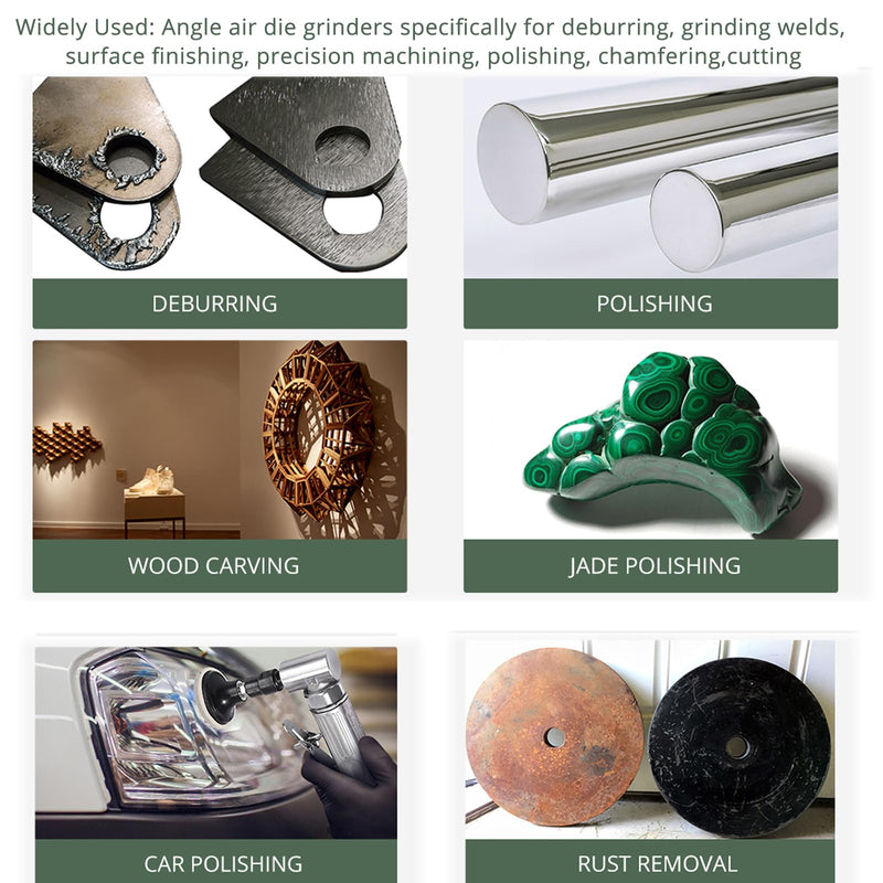 EYPINS Angle Air ‎Die Grinder 1/4 inch - Pro Pneumatic Right Angle Grinder 20000 RPM,with Sanding Discs, Lightweight,Variable Speed for Contour Grinding,Polishing,Cutting,Air Powered Compressed Silver