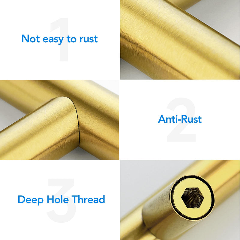 HOME EDIT Brushed Brass Cabinet Handles 4 Inch Hole Spacing, Stainless Steel Drawer Pulls for Cabinets, Kitchen, Bathroom, Dresser 15 Pack 4 Inch Hole Center